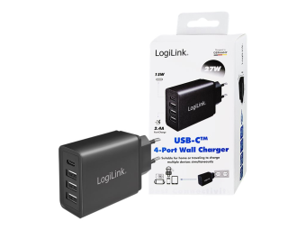 LogiLink Netzteil - 27 Watt - Fast Charge - 4 Ausgabeanschlussstellen (3 x USB Typ A 24 pin USB-C)