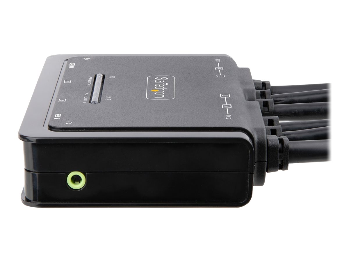 StarTech.com 2-Port Dual-Monitor HDMI Cable KVM Switch 4K 60Hz Compact KVM with 5ft1.5m USB-AHDMIAudio Integrated Cables Bus Powered - Remote Push ButtonHotkey Switching (C2-DH46-UA2-CBL-KVM)