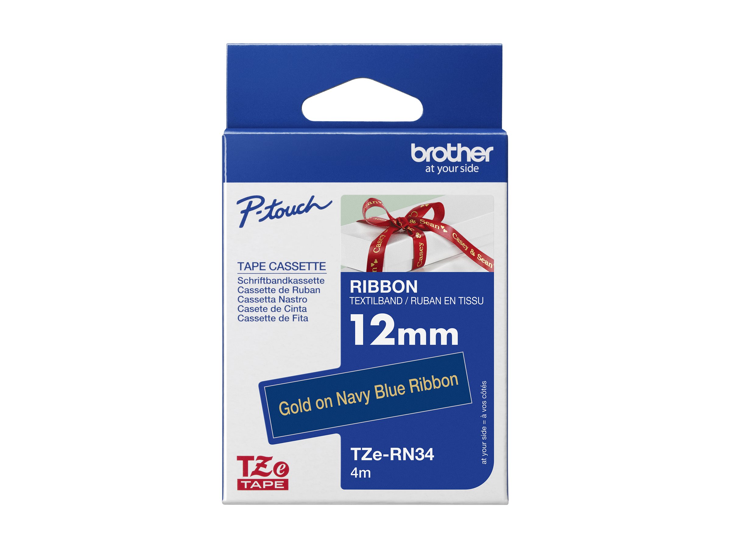 Brother TZe-RN34 - Gold auf Marineblau - Rolle (1,2 cm x 4 m)