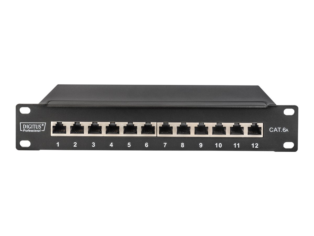 DIGITUS CAT 6A Patch Panel, geschirmt, 12-Port, 1HE, 10", schwarz