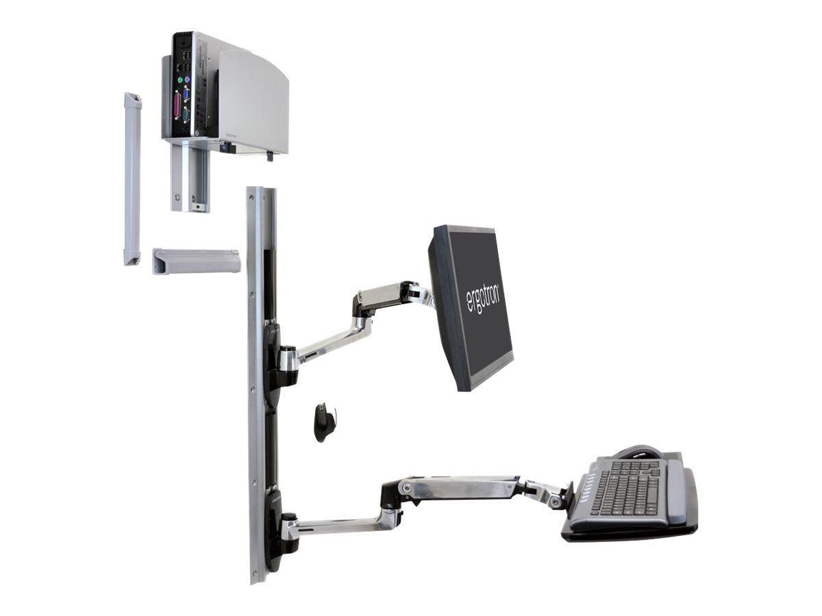 "Ergotron LX Wall Mount System - Befestigungskit (Wandarm, Maushalterung, 2 Schienenabdeckungen, Tastaturarm, 2 Kabelkanäle, Handgelenkkissen, Wandschiene 10", Wandschiene 34", CPU Abstandhalter, Montagesystem mit CPU-Halterung und Armen, medium CPU hol