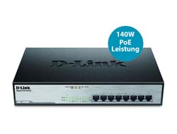 D-Link DGS 1008MP - Switch - unmanaged - an Rack montierbar - PoE (140 W)