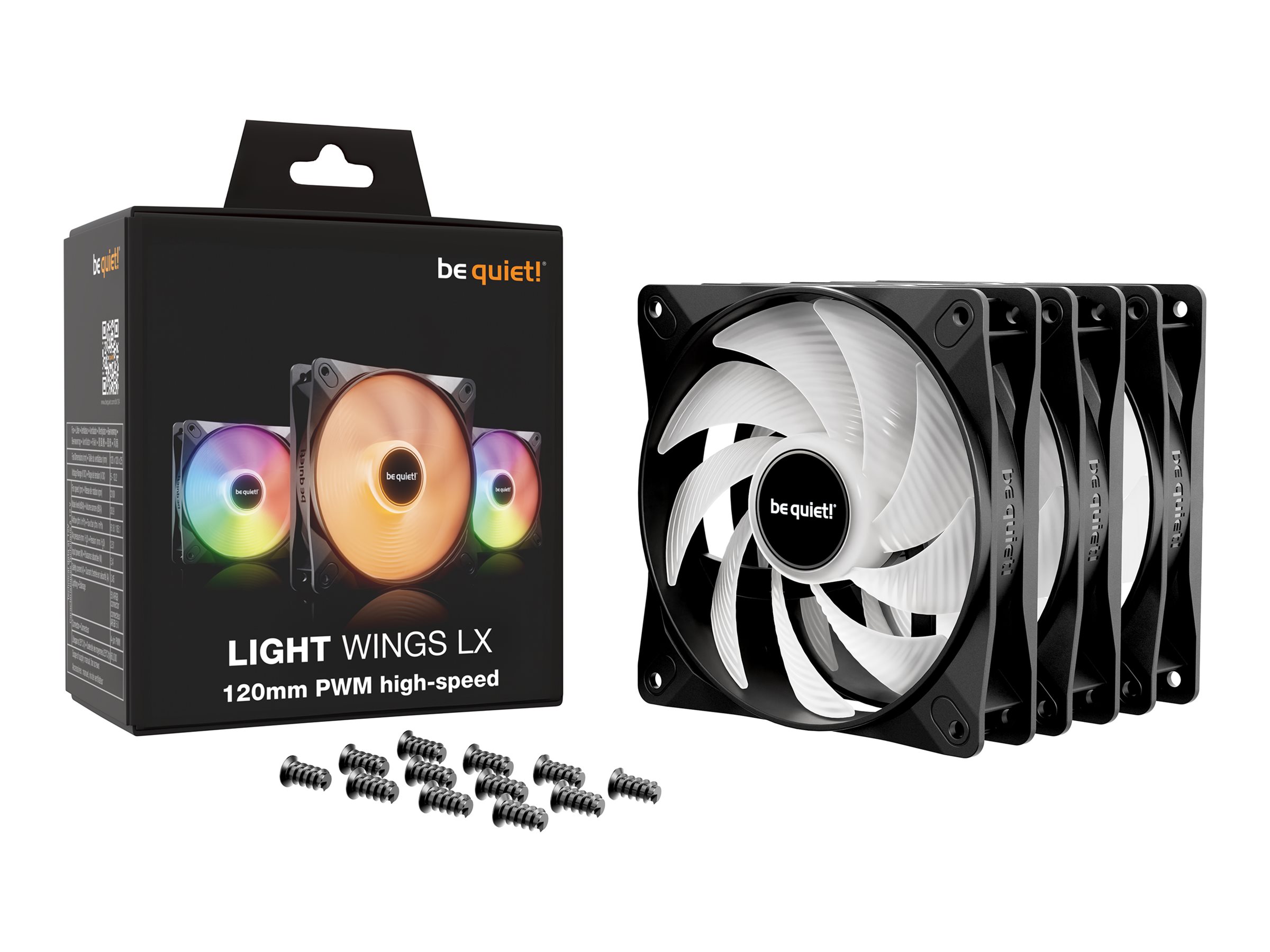 Be Quiet! Light Wings LX - Gehäuselüfter - PWM High-Speed - 120 mm - Schwarz (Packung mit 3)