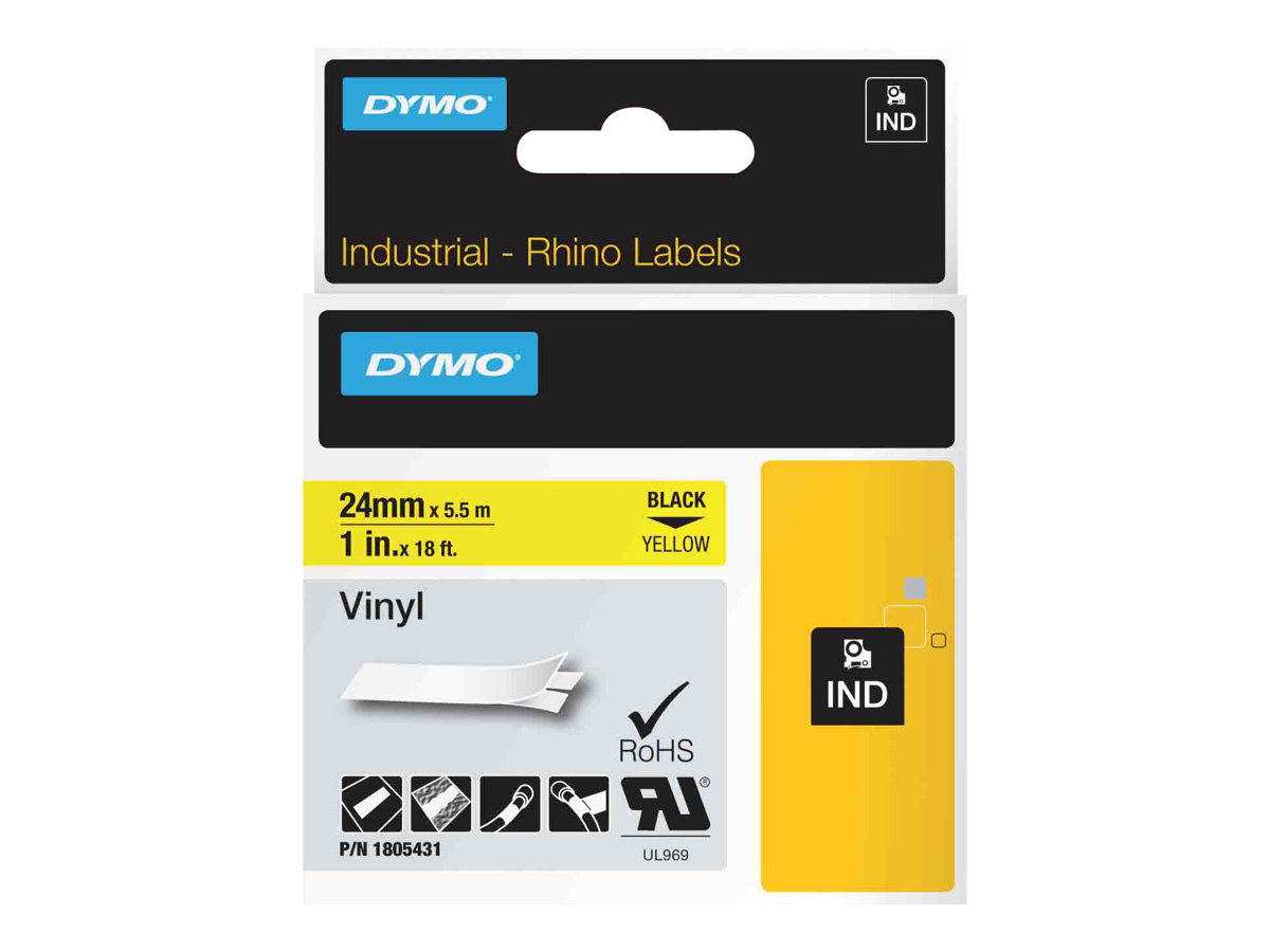 Dymo Rhino Coloured Vinyl - Vinyl - Schwarz auf Gelb - Rolle (2,54 cm x 5,5 m)