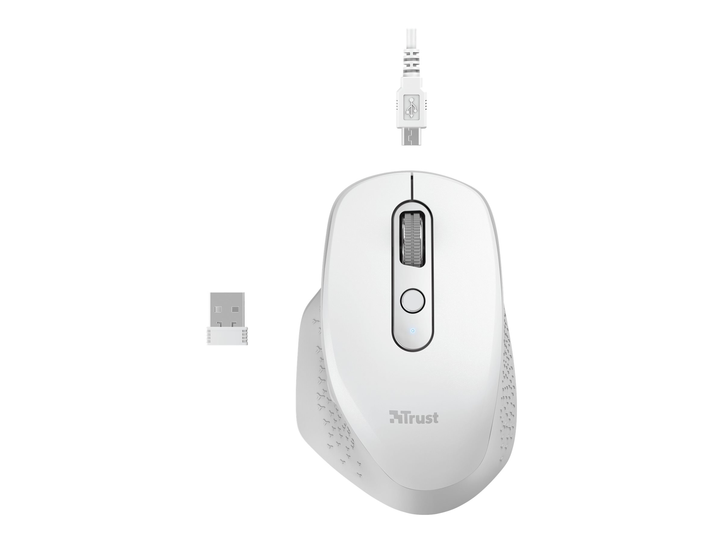 Trust Ozaa - Maus - kompakt, Multi-Gerät - Für Rechtshänder - optisch - 6 Tasten - kabellos - 2.4 GHz, Bluetooth - kabelloser Empfänger (USB)