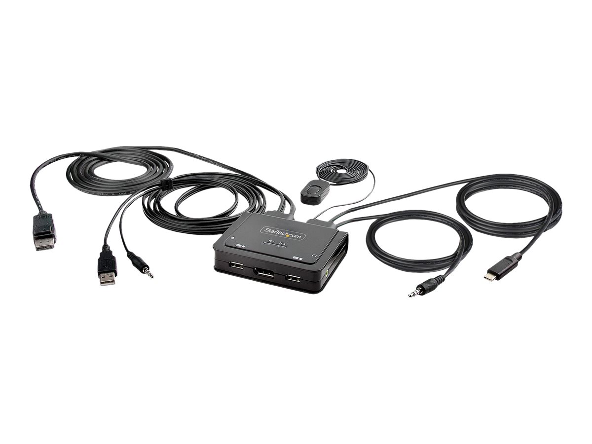 StarTech.com 2-Port Hybrid USB-C DisplayPort Cable KVM Switch 4K 60Hz Compact KVM with 6ft1.8m USB-ADisplayPortAudio & 4ft1.2m USB-C Integrated Host Cables Bus Powered - Remote Push ButtonHotkey Switching (C2-D46-UAC-CBL-KVM)