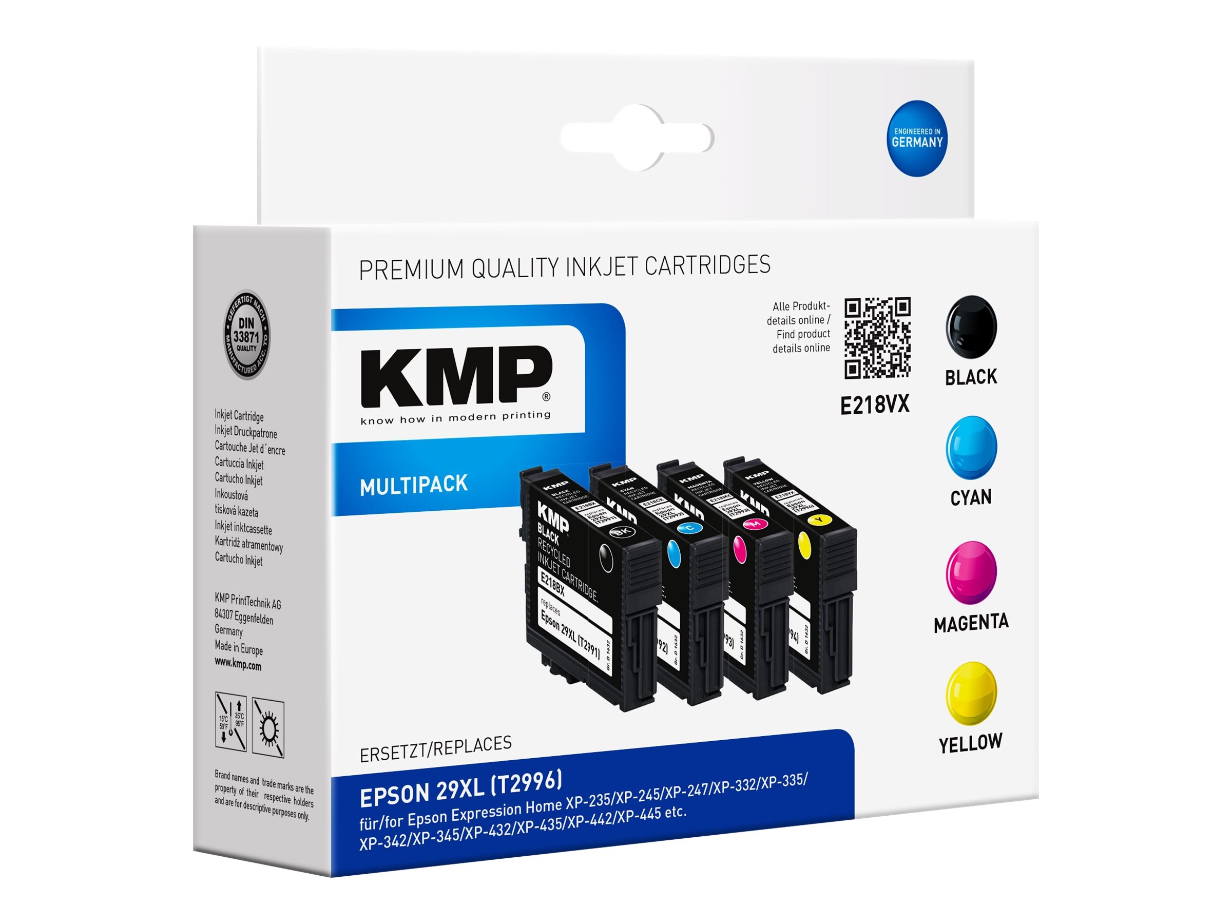 KMP MULTIPACK E218VX - 4er-Pack - Hohe Ergiebigkeit - Schwarz, Gelb, Cyan, Magenta - kompatibel - Tintenpatrone (Alternative zu Epson 29XL, Epson T2991, Epson T2992, Epson T2993, Epson T2994)