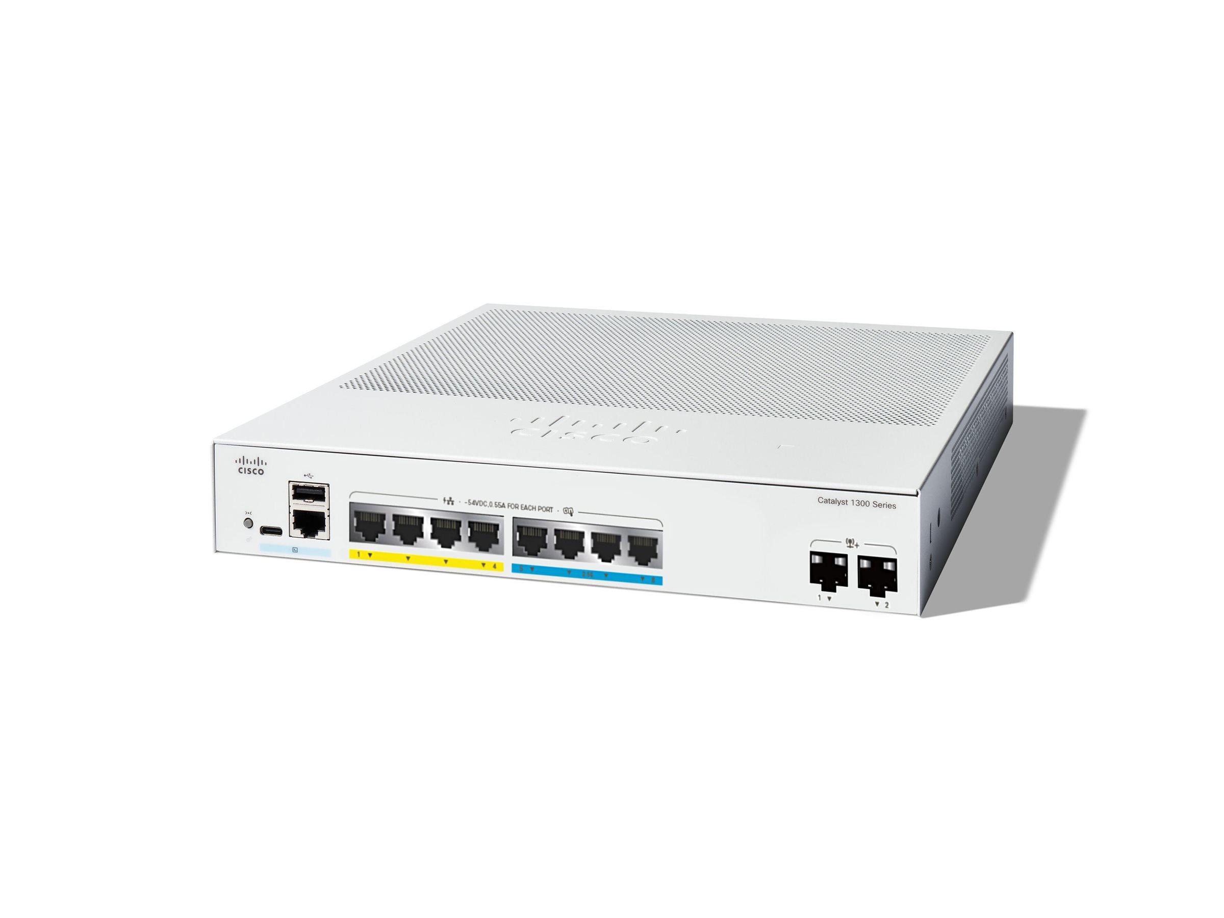 Cisco Catalyst 1300-8MGP-2X - Switch - L3 - managed - 4 x Gigabit Ethernet + 4 x 10010002.5G + 2 x 10 Gigabit SFP+ - an Rack montierbar - PoE+ (120 W)