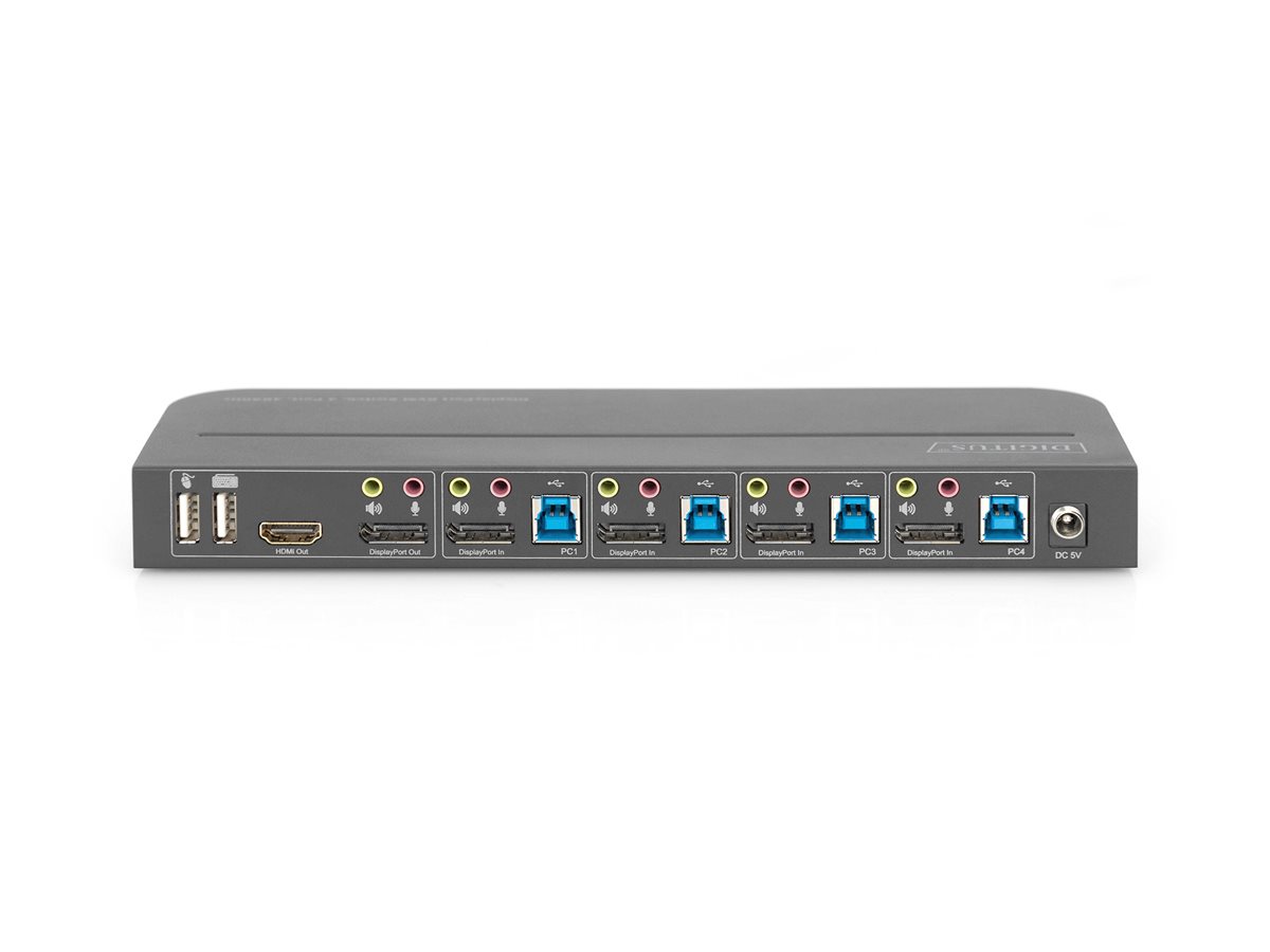 DIGITUS KVM-Switch, 4-Port, 4K60Hz, 4 x DP in, 1 x DPHDMI out