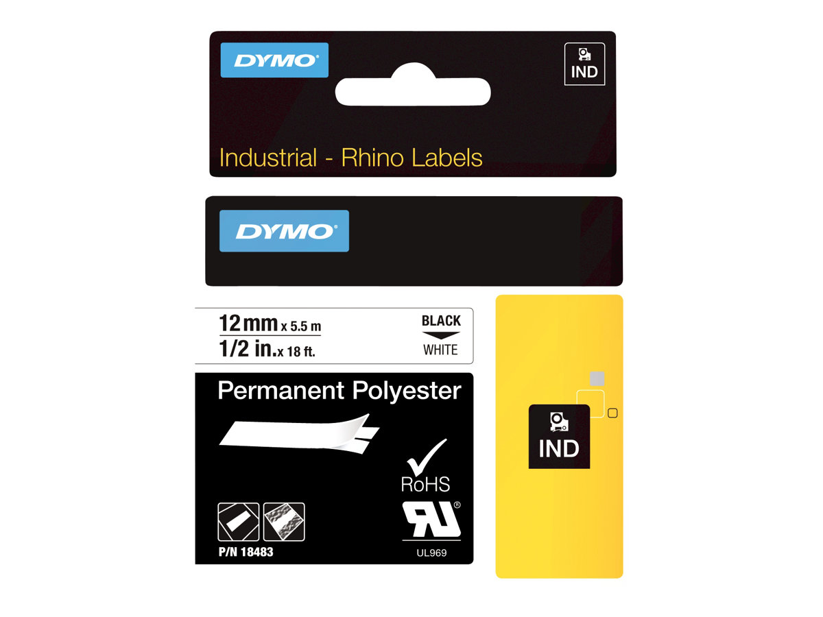 Dymo IND - Polyester - permanenter Klebstoff - Schwarz auf Weiß - Rolle (1,2 cm x 5 m)