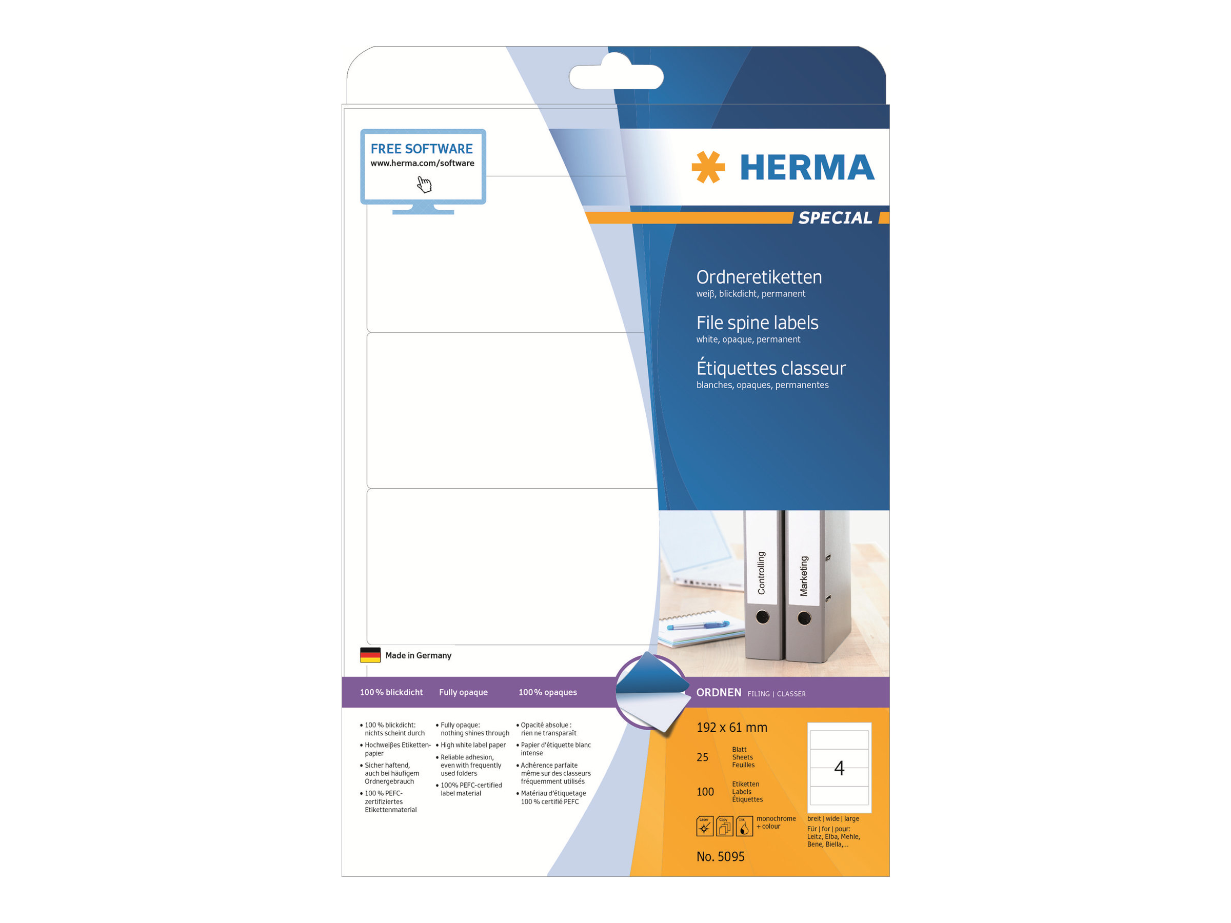 HERMA Special - Papier - matt - permanent selbstklebend - weiß - 192 x 61 mm 100 Etikett(en) (25 Bogen x 4)