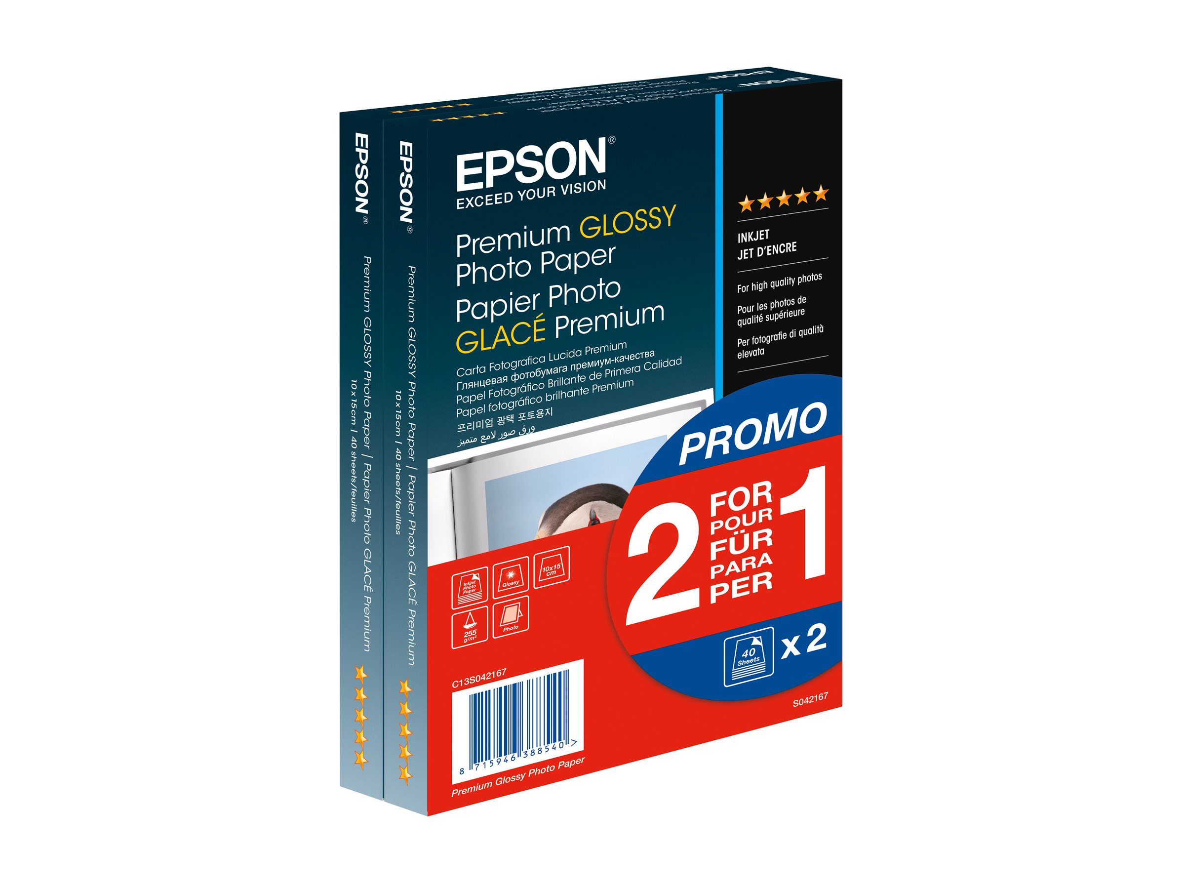 Epson Premium Glossy Photo Paper BOGOF - Glänzend - 100 x 150 mm - 255 gm² - 40 Blatt Fotopapier (Packung mit 2)