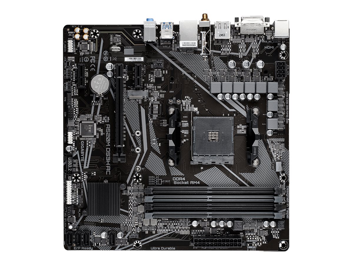 Gigabyte A520M DS3H AC - 1.X - Motherboard - micro ATX - Socket AM4 - AMD A520 Chipsatz - USB 3.2 Gen 1 - Gigabit LAN, Wi-Fi, Bluetooth - Onboard-Grafik (CPU erforderlich)