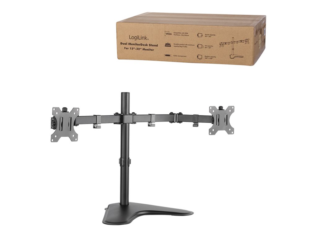 LogiLink Dual Monitor Desk Stand - Befestigungskit - einstellbarer Arm - für 2 Monitore - kaltgewalzter Stahl - Bildschirmgröße 33-81.3 cm (13"-32")