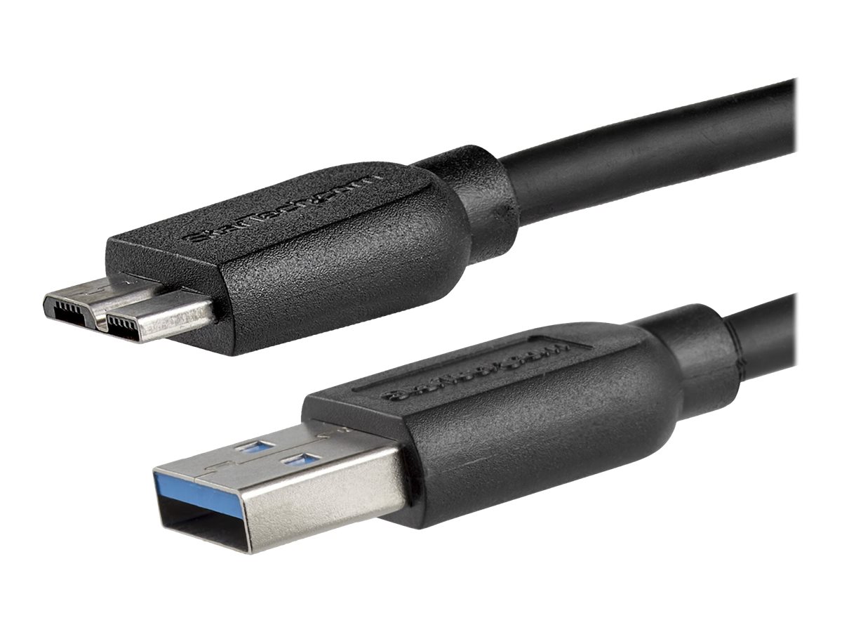 StarTech.com 2m schlankes SuperSpeed USB 3.0 A auf Micro B Kabel - StSt - USB 3.0 Anschlusskabel - Schwarz - USB-Kabel - Micro-USB Typ B (M)