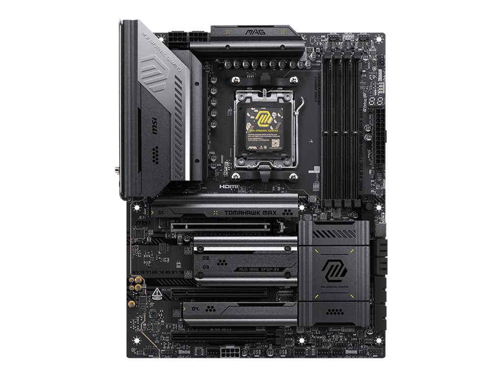 MSI MAG X870E TOMAHAWK MAX WIFI - Motherboard - ATX - Socket AM5 - AMD X870E Chipsatz - USB-C 3.2 Gen 2x2, USB-C 3.2 Gen2, USB 3.2 Gen 2, USB 3.2 Gen 1, USB4 - 5 Gigabit Ethernet, Wi-Fi 7 - Onboard-Grafik (CPU erforderlich)