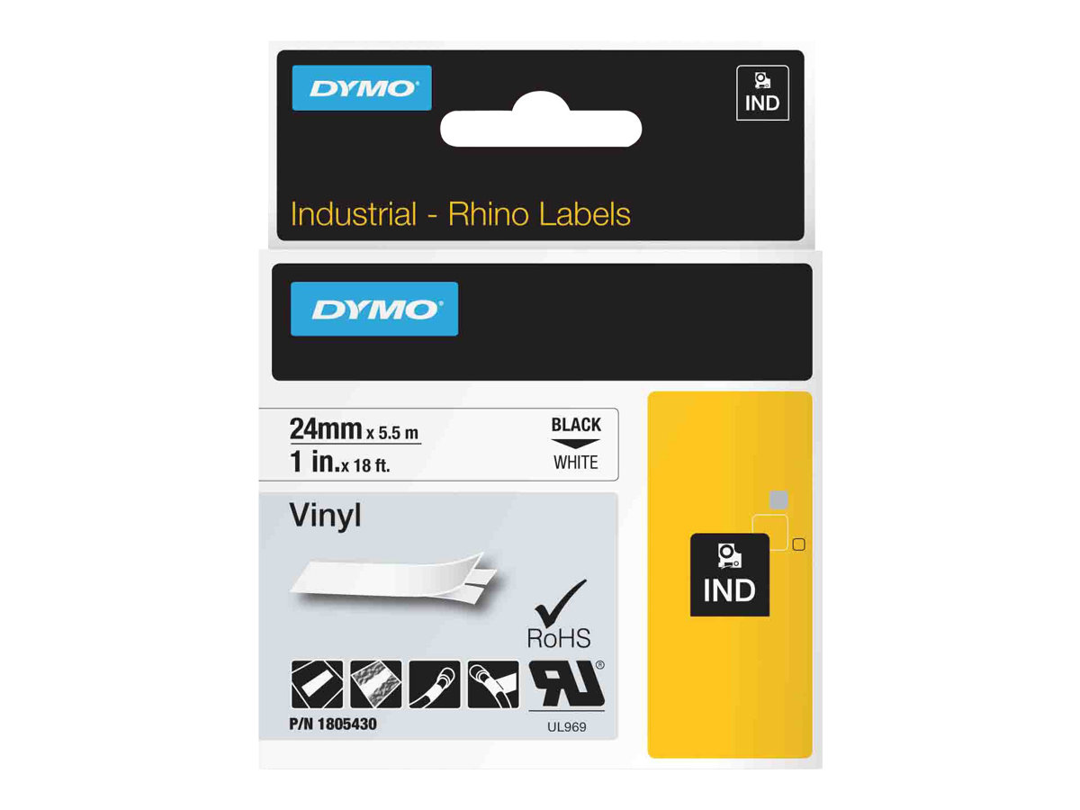 Dymo Rhino Coloured Vinyl - Vinyl - Schwarz auf Weiß - Rolle (2,54 cm x 5,5 m)