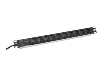 DIGITUS Steckdosenleiste mit Aluminiumprofil, 10-fach, 2 m Zuleitung IEC C14 Stecker
