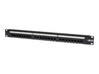 Tripp Eaton Tripp Lite Series 24-Port Cat6 Cat5 Patch Panel Feed Through Rackmount 568AB RJ45 1URM TAA - Patch Panel - geeignet für Wandmontage - CAT 6 - Schwarz - 1U - 48.3 cm (19)