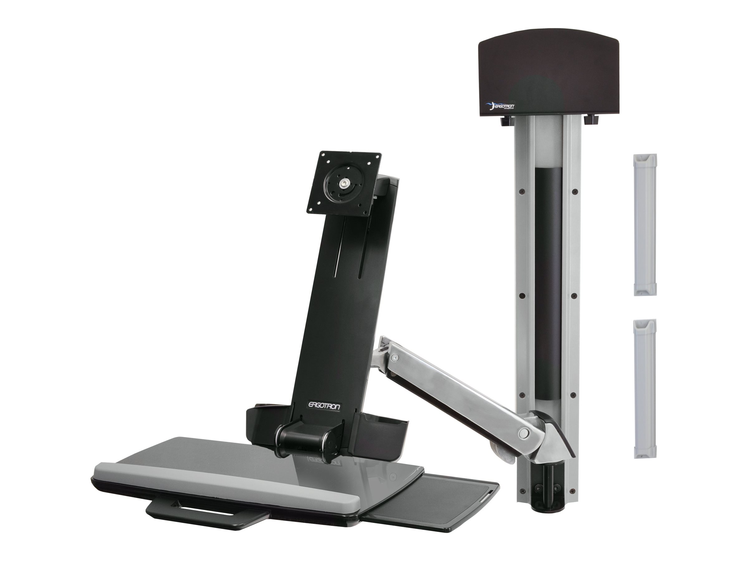 "Ergotron Sit-Stand Combo System Mit CPU-Halter klein - Befestigungskit (CPU-Halter, 2 Schienenabdeckungen, 2 Kabelkanäle, Handgelenkkissen, einstellbarer Monitorarm, VESA-Halterung, Wandschiene 34", Montagesystem mit CPU-Halterung und Armen, Tastaturabl