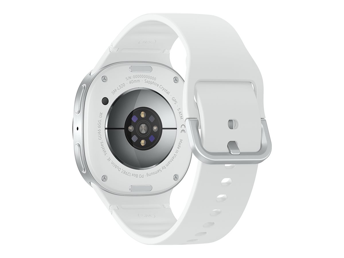 Samsung Galaxy Watch8 - 40 mm - silber - intelligente Uhr mit Sportband - Gummi - weiß - Bandgröße SM - Anzeige 3.4 cm (1.34")